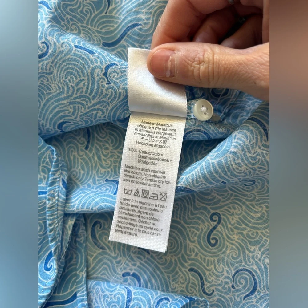 J. Crew Slim Large Blue White Pattern Short Sleeve Cotton Pocket Button Shirt - Picture 6 of 10